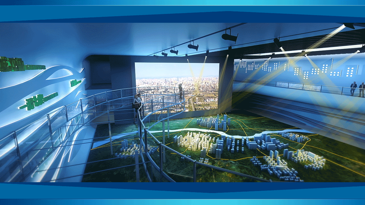 房地產(chǎn)數(shù)字展廳中的投影數(shù)字沙盤插圖(1)